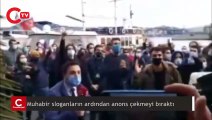 Öğrencilerin sloganları karşısında Beyaz Tv muhabirinin zor anları