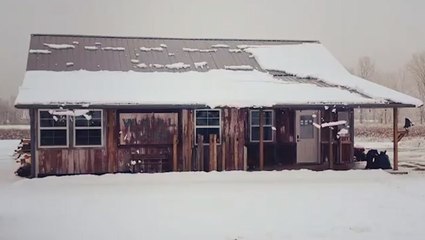 Snow sliding off the roof of this building