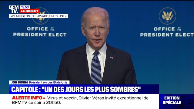 Joe Biden sur le Capitole: Donald Trump a déclenché ces attaques contre notre démocratie