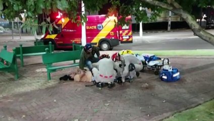 Motociclista tem suspeita de fratura ao colidir contra árvore na Praça da Bílbia