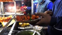 Paneer Tikka in green chutney, lime, onion _ Vegetarian street food in India