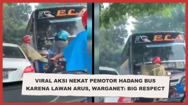 Viral Aksi Nekat Pemotor Hadang Bus karena Lawan Arus, Warganet: Big Respect