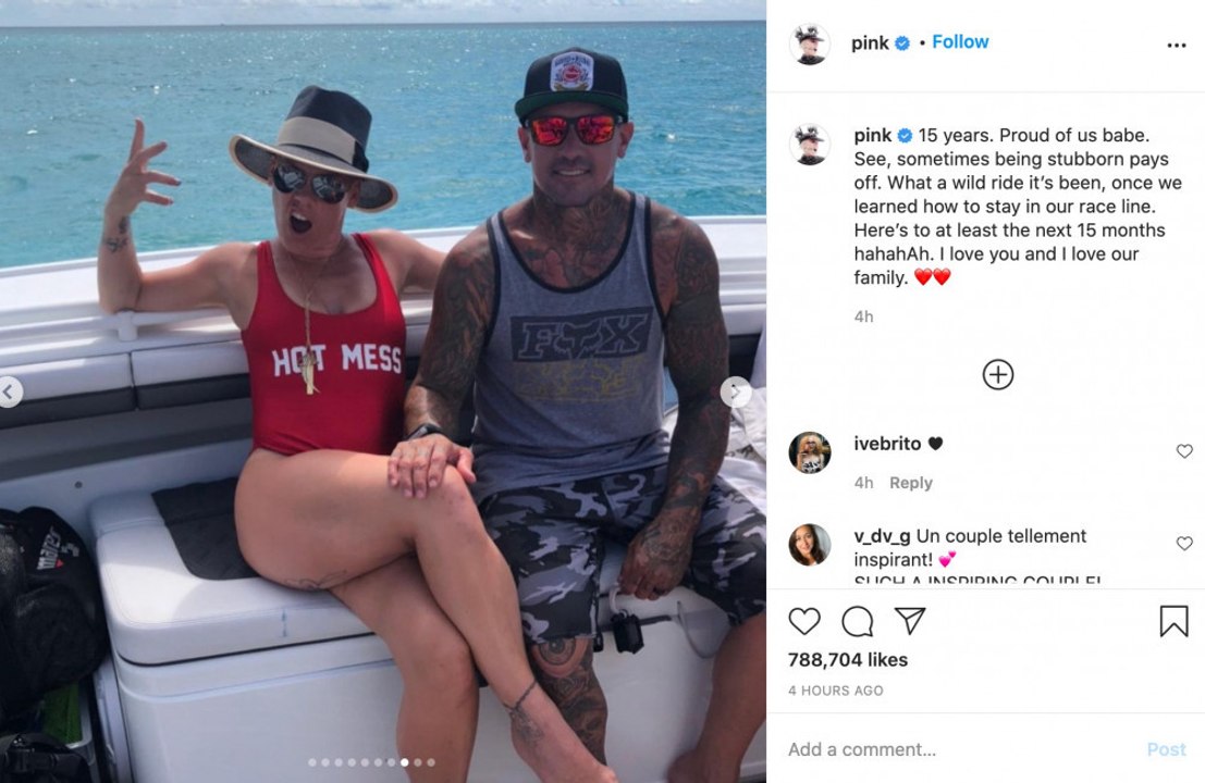 Pink festeggia 15 anni di matrimonio: le sue parole