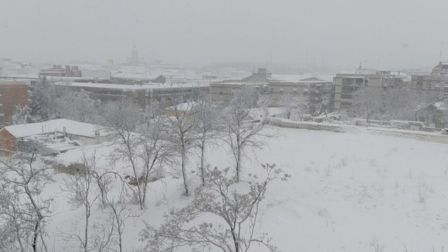 Valdemoro amanece completamente cubierto de nieve