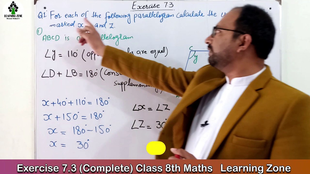 Unit 7 Exercise 7.3 Class 8th Math PTB II Finding unknown angles of parallelograms II Geometry.