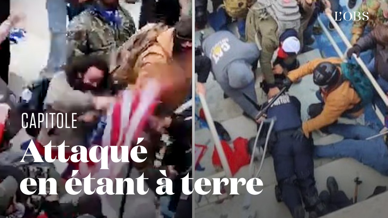 Capitole : de nouvelles images montrent un policier attaqué avec un drapeau américain