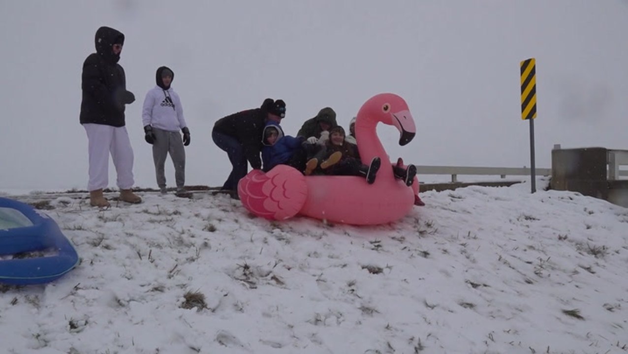 Texans using unique sleds after snowstorm