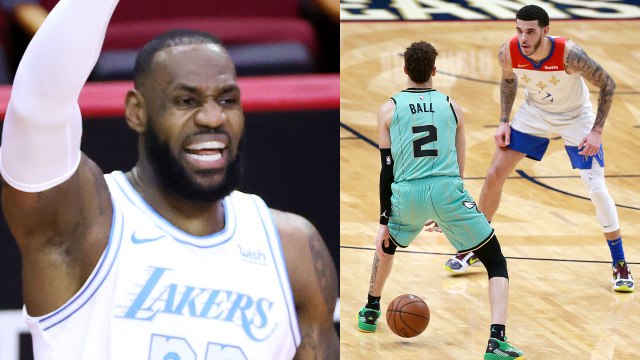 LeBron James Shouts Out LaMelo Ball After He Shoots 3 RIGHT In Lonzo's Face During Game v Pelicans