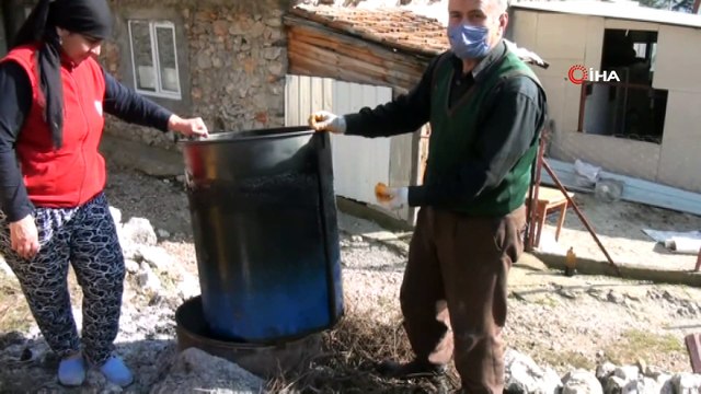 Sedir ağaçları toprağın içine gömülü varillerde yakılarak elde ediliyor, kilosu 150 liradan alıcı buluyor