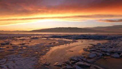 Ice on Utah Lake during Sunset