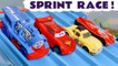 4 Lane Hot Wheels Sprint Knockout Race with Disney Pixar Cars Lightning McQueen versus PJ Masks and Marvel Avengers Superheroes in this Family Friendly Funny Funlings Race from Kid Friendly Family Channel Toy Trains 4U