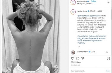 Chrissy Teigen gets John Legend’s lyrics tattooed on her