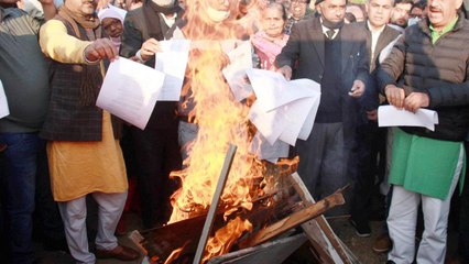 Download Video: Protesting farmers burn copies of Centre's farm laws