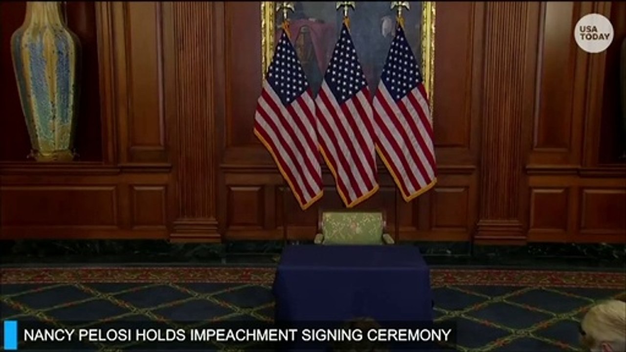 US House Speaker Nancy Pelosi holds impeachment signing ceremony