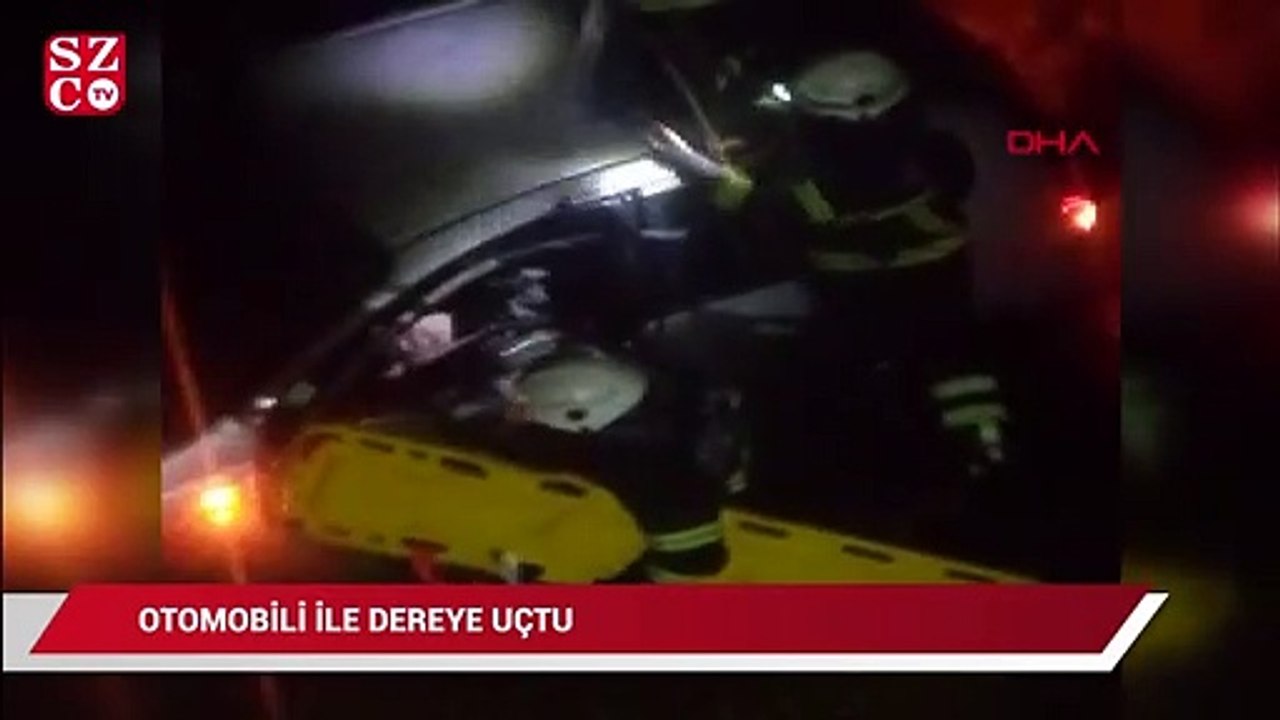 Dereye uçtuğu otomobilde sıkışan sürücü, cep telefonuyla yardım istedi