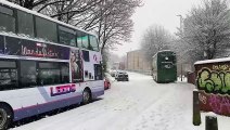 Buses stopped on Kirkstall Hill making it impassable