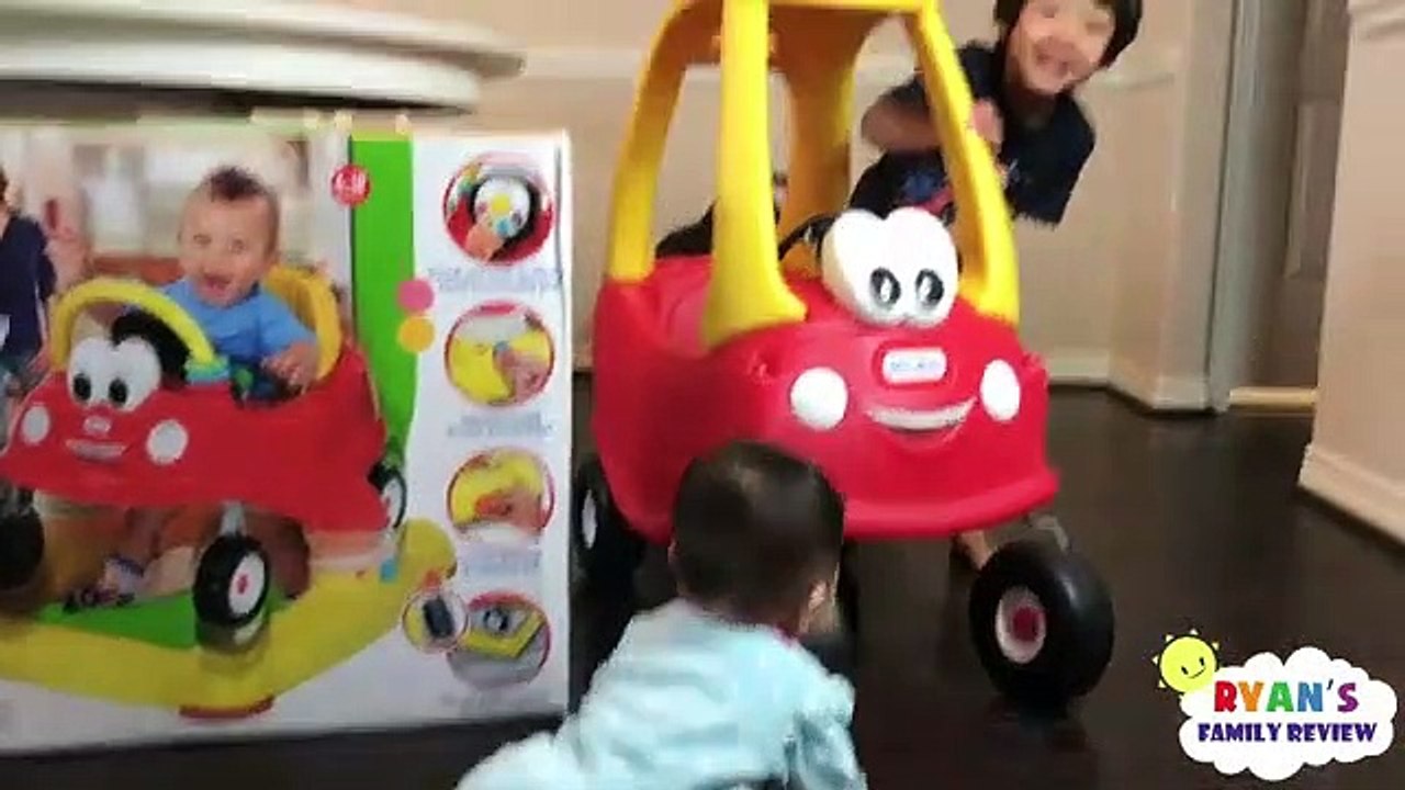 Ryan car racing with baby Emma and Kate Pretend Play