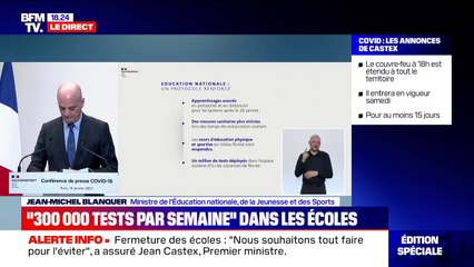 Jean-Michel Blanquer: le fonctionnement "en mode hybride" des lycées prolongé "au-delà du 20 janvier"