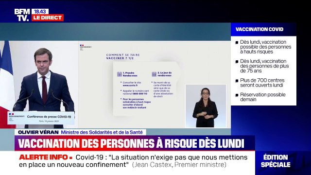 Vaccination: Olivier Véran annonce un numéro de téléphone national, le 0800 009 110 pour prendre rendez-vous