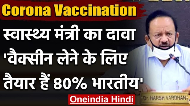 Corona Vaccination : DR. Harsh Vardhan बोले- वैक्सीन लेने के लिए 80% भारतीय तैयार | वनइंडिया हिंदी