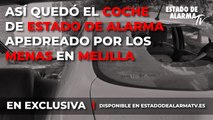 Así quedo el coche de Estado de Alarma apedreado por los menas en Melilla