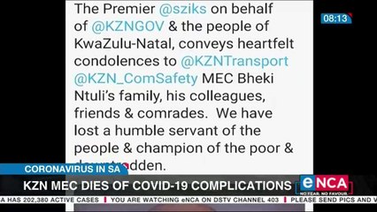 KZN MEC dies of COVID-19 complications