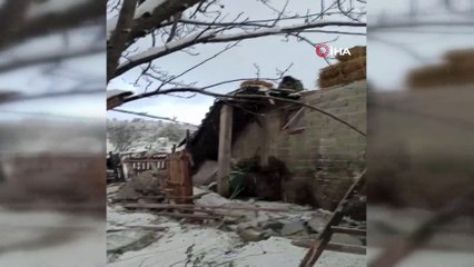 Kara dayanamayan ahırın çatısı çöktü, hayvanlar telef oldu