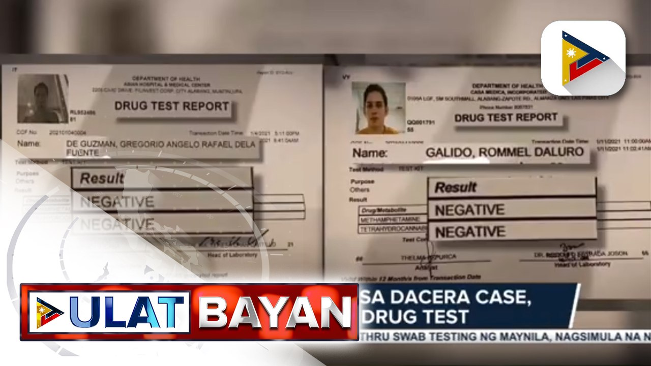 #UlatBayan | Limang respondents sa Dacera case, negatibo sa drug test