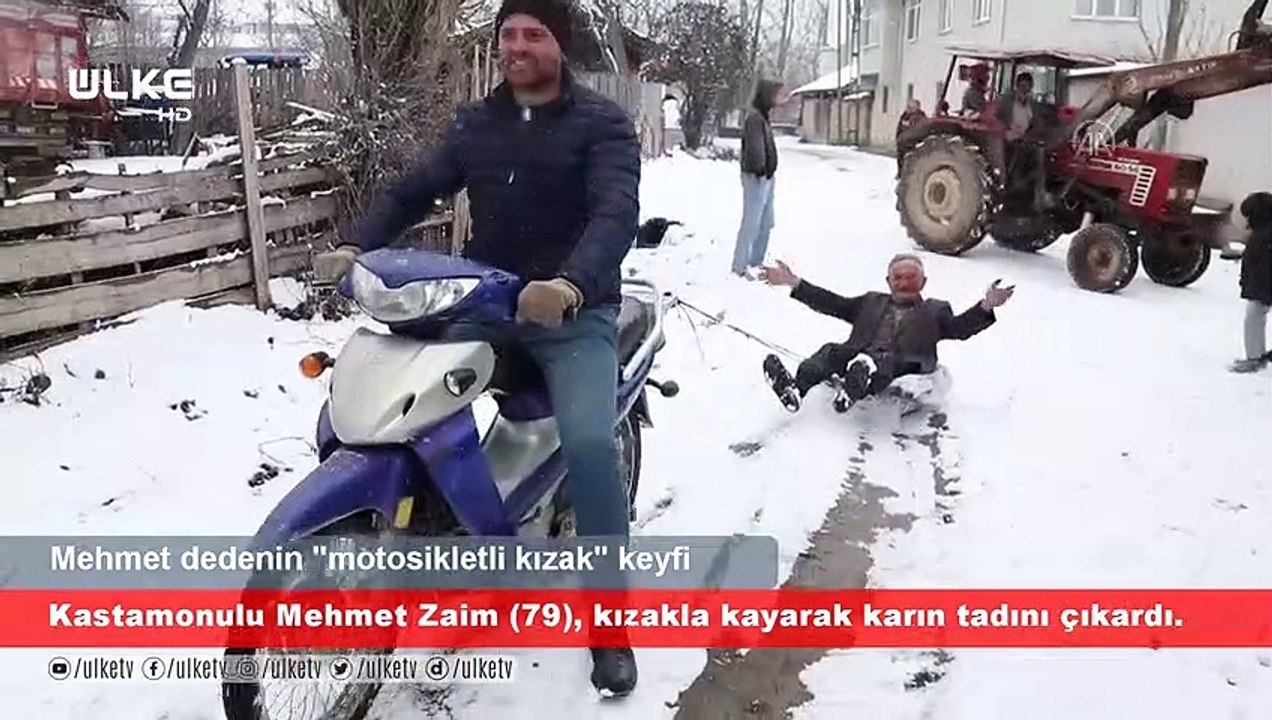 Kastamonulu Mehmet dedenin "motosikletli kızak" keyfi!