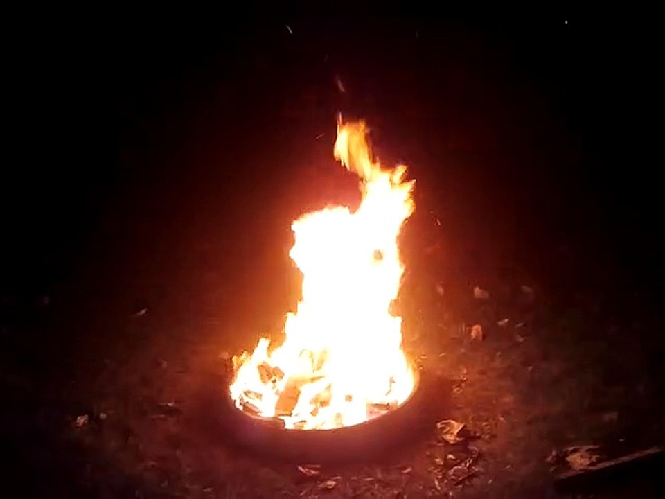 A crackling campfire