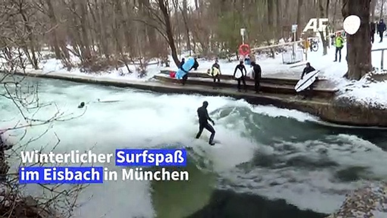 Winterlicher Surfspaß im Eisbach in München