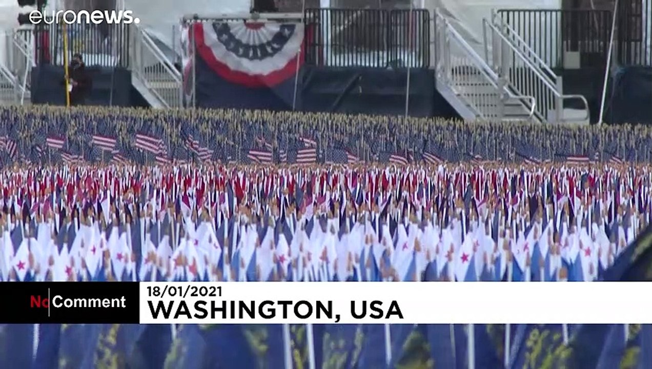 Flags replace people on National Mall for Biden's inauguration - video ...