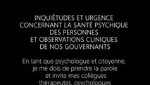 Urgences concernant la santé psychique des personnes et observations cliniques de nos gouvernants.