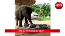 हाथी ने सूंड से नही पैर से किया मसाज, महिला का हुआ ऐसा हाल, देखकर रह जाएंगे दंग