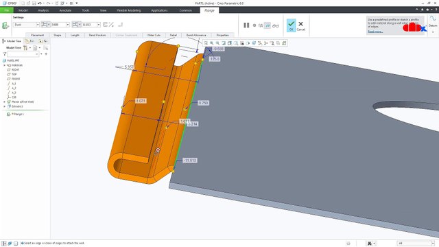 Creo Sheet metal tutorial - Sheet metal Bracket 1 in Creo Parametric