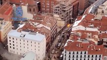 Vista aérea de los destrozos tras la explosión en la calle Toledo en Madrid