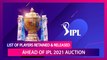 IPL 2021: List of Players Retained And Released Ahead of Auction