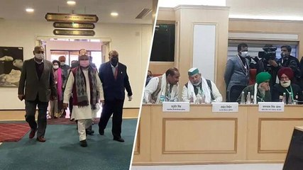 Agriculture minister Narendra Singh Tomar reaches Vigyan Bhavan