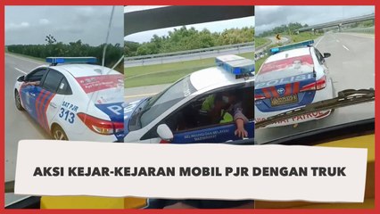 Detik-detik Truk Kejar-kejaran dengan Mobil PJR di Tol