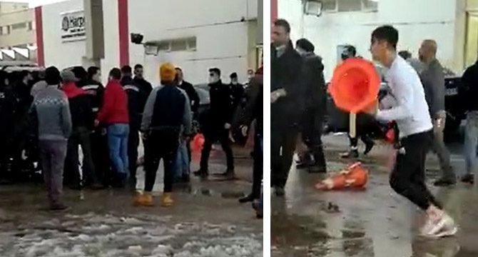 Hasta yakınlarının güvenlik görevlilerine saldırı anı