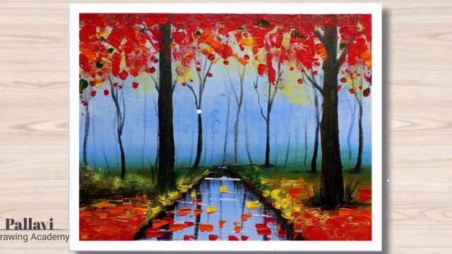 Easy way to draw beautiful landscape painting with Knife __ Pallavi Drawing Acad