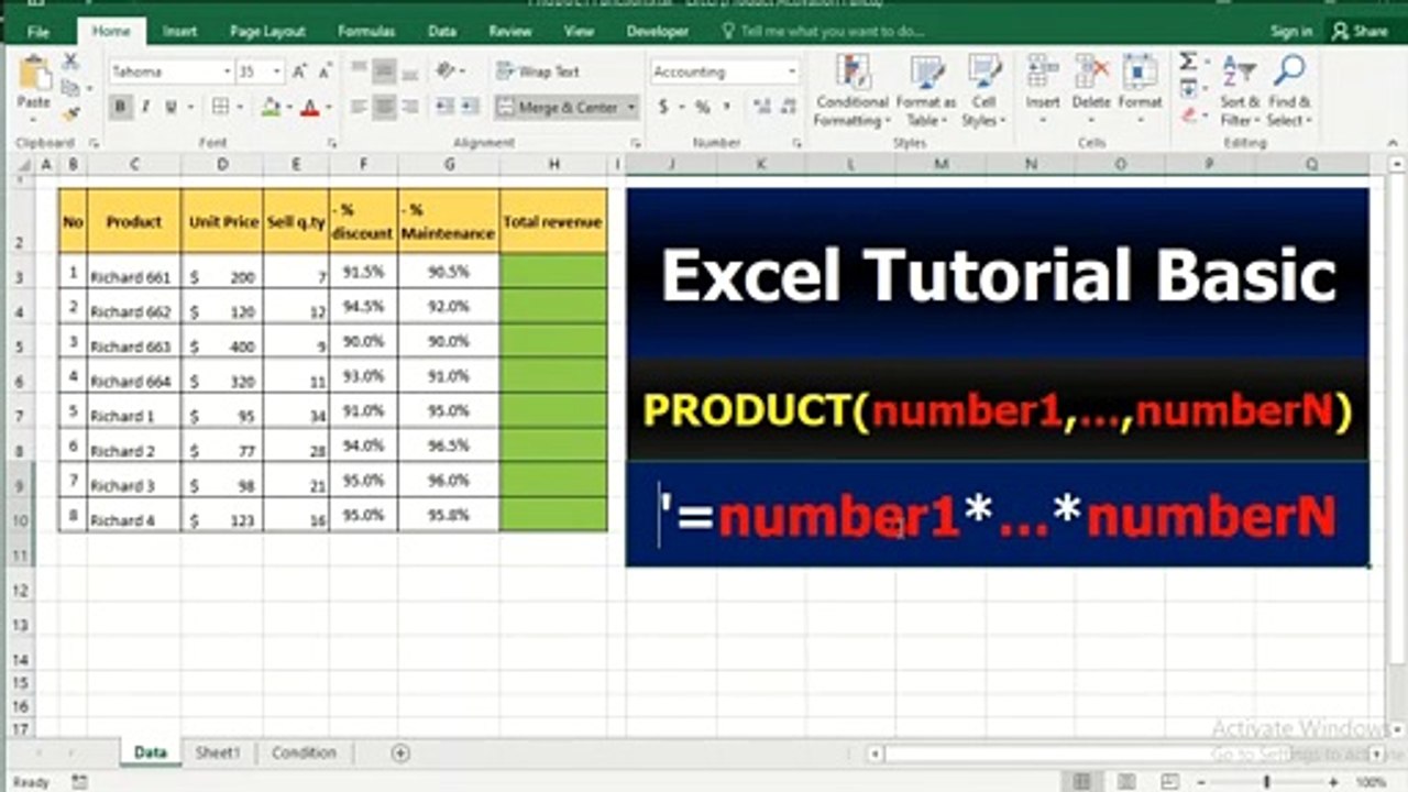 23. Excel Tutorial Basic - PRODUCT Function