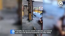 Trabalho de escora sendo realizado em imóvel com risco de desmoronamento em Vila Velha