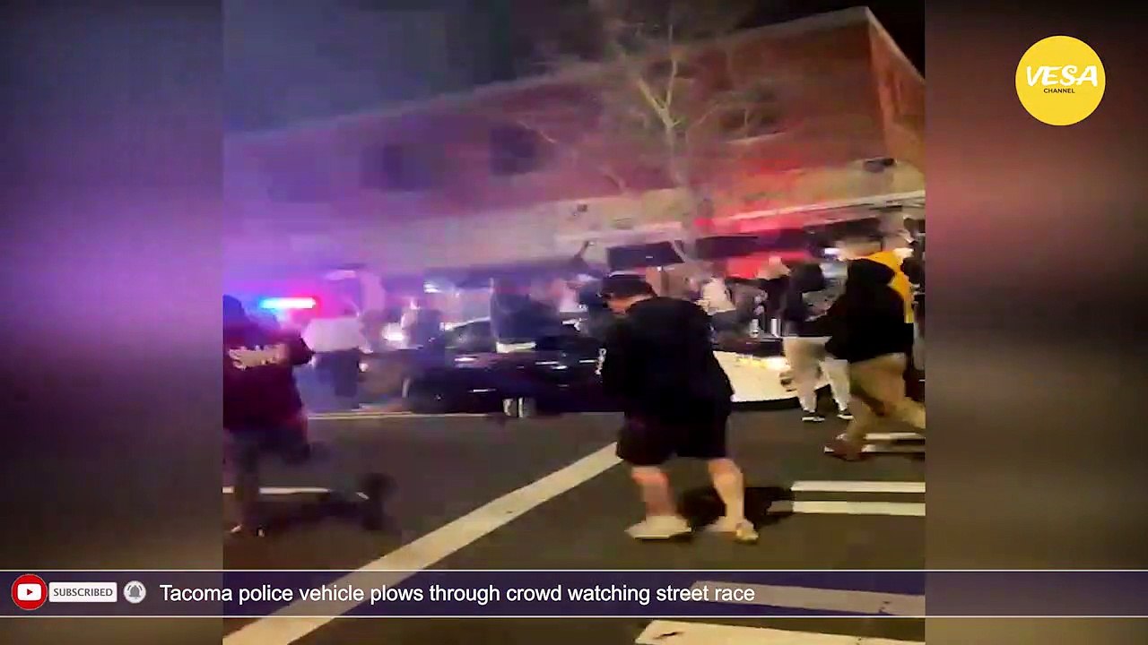 Tacoma police vehicle plows through crowd watching street race