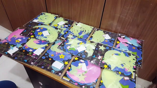 Unboxing and Review of Moon and Star Fluorescent Glowing Night Wall Sticker Radium