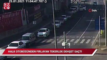 Halk otobüsünden fırlayan tekerlek dehşet saçtı