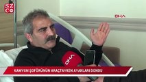 Erzurumlu kamyon şoförünün araçtayken ayakları dondu