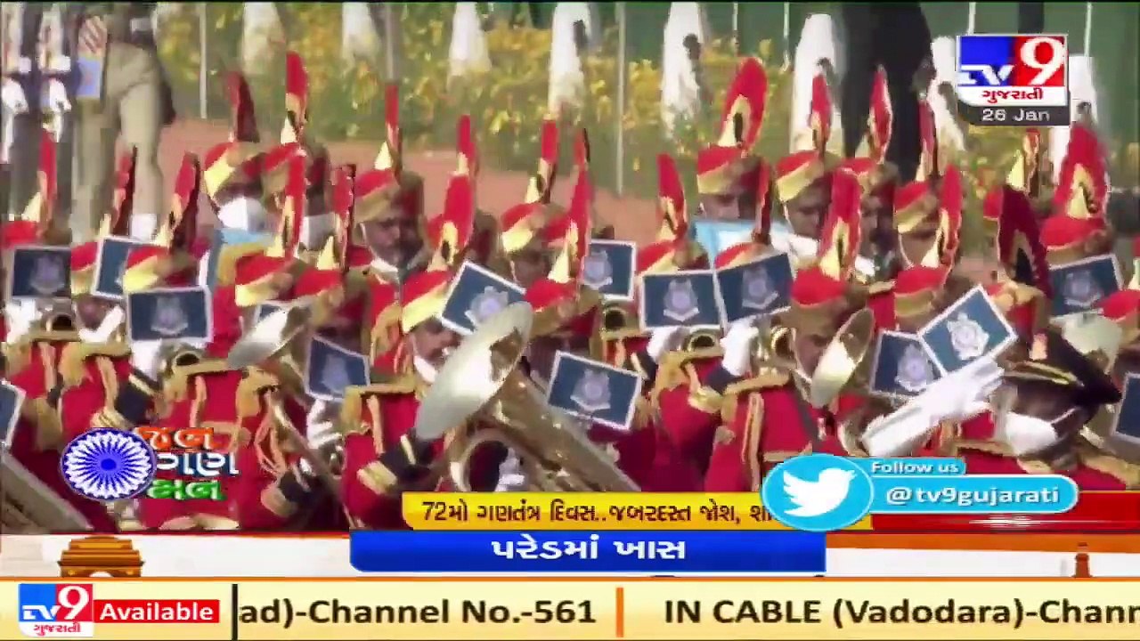 Indian Navy's tableau with the theme of ‘Swarnim Vijay Varsh’ being displayed at Republic Day parade