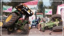 Tractor March के दौरान बड़ा हादसा! चिल्ला बॉर्डर पर स्टंट करते समय पलटा ट्रैक्टर