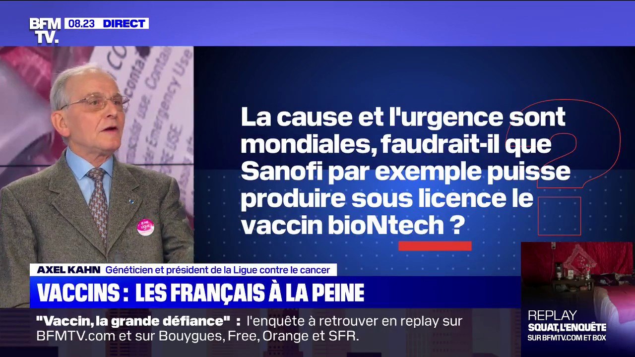 Axel Kahn, généticien: "Ce serait, pour la santé publique, la meilleure chose" que Sanofi puisse produire le vaccin BioNtech sous licence